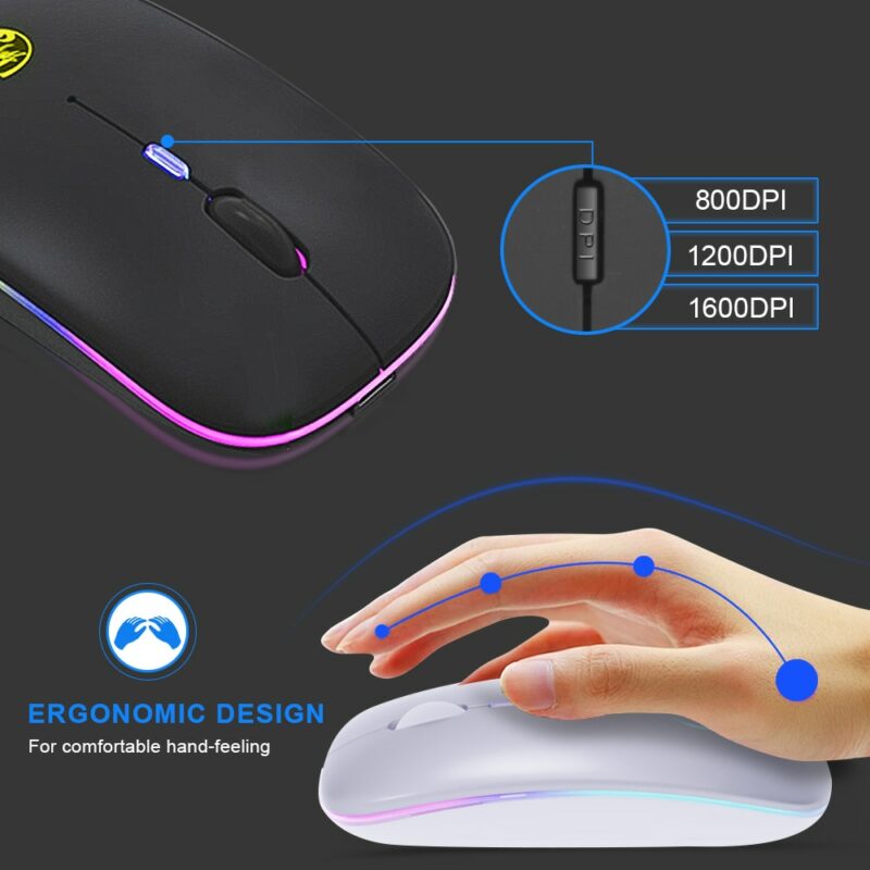 Wireless Mouse RGB Bluetooth Computer Mouse Silent Rechargeable Ergonomic Mause With LED Backlit USB Optical Mice 3