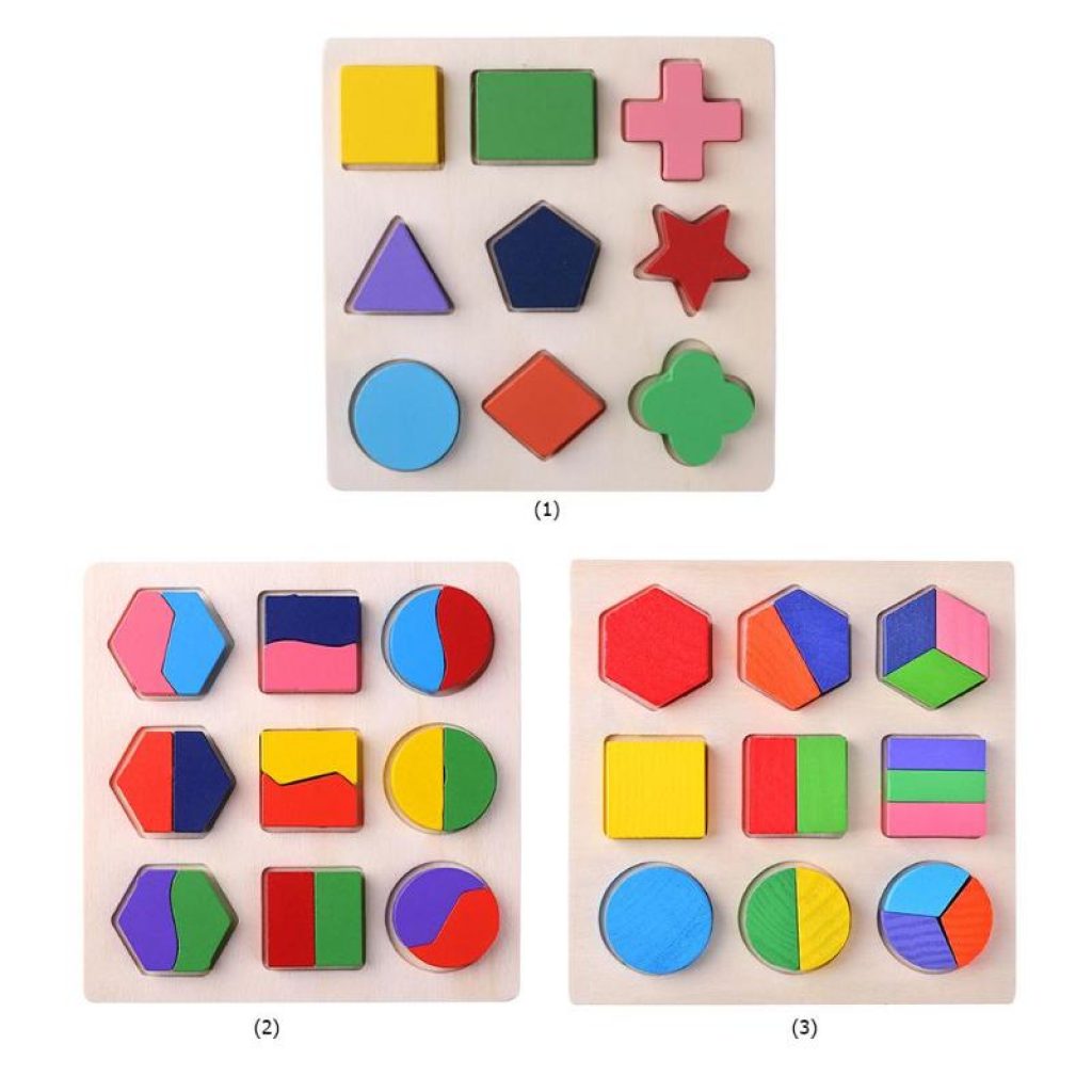 Wooden Geometric Shapes Montessori Puzzle Sorting Math Bricks Preschool Learning Educational Game Baby Toddler Toys for 1