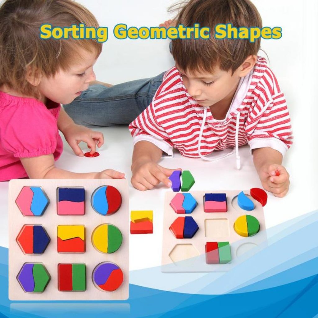 Wooden Geometric Shapes Montessori Puzzle Sorting Math Bricks Preschool Learning Educational Game Baby Toddler Toys for 2