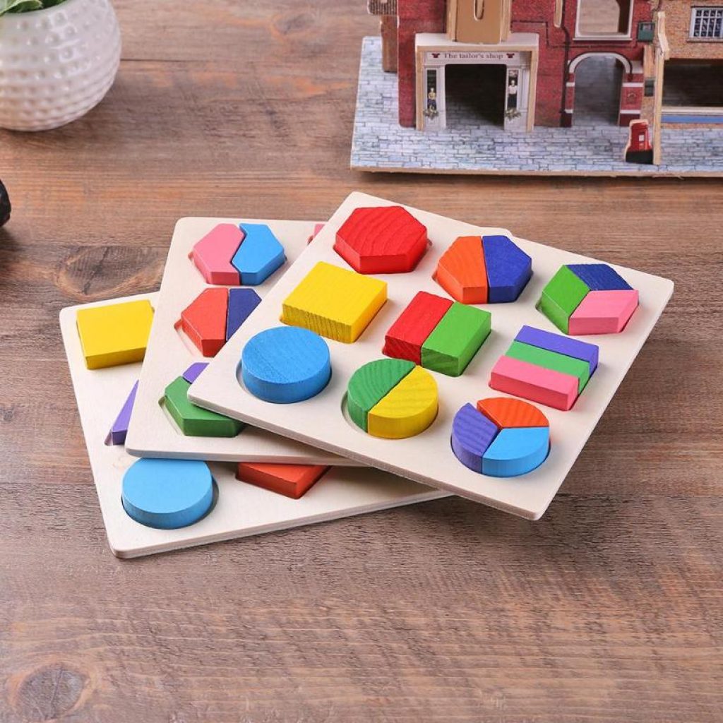 Wooden Geometric Shapes Montessori Puzzle Sorting Math Bricks Preschool Learning Educational Game Baby Toddler Toys for 3