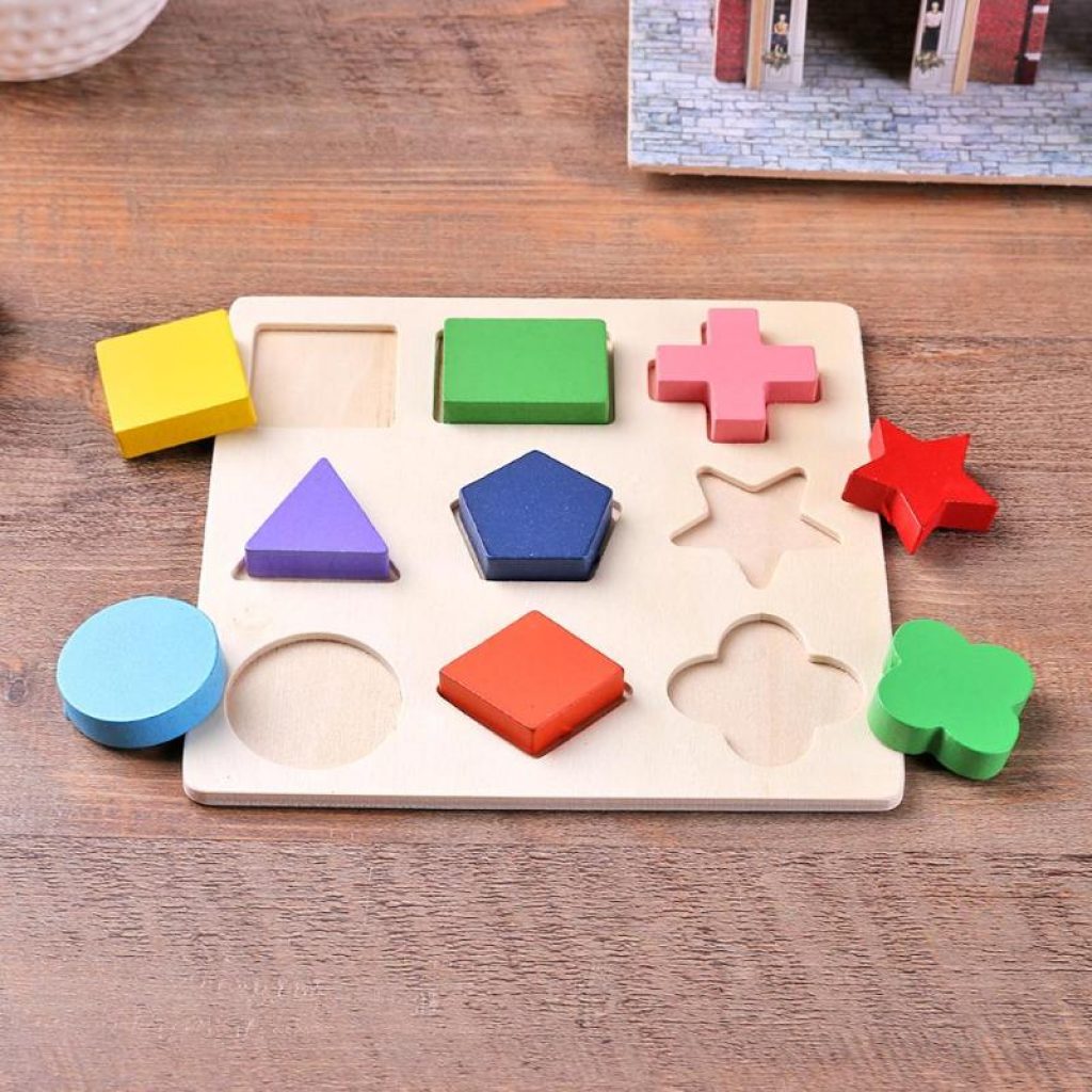 Wooden Geometric Shapes Montessori Puzzle Sorting Math Bricks Preschool Learning Educational Game Baby Toddler Toys for 4