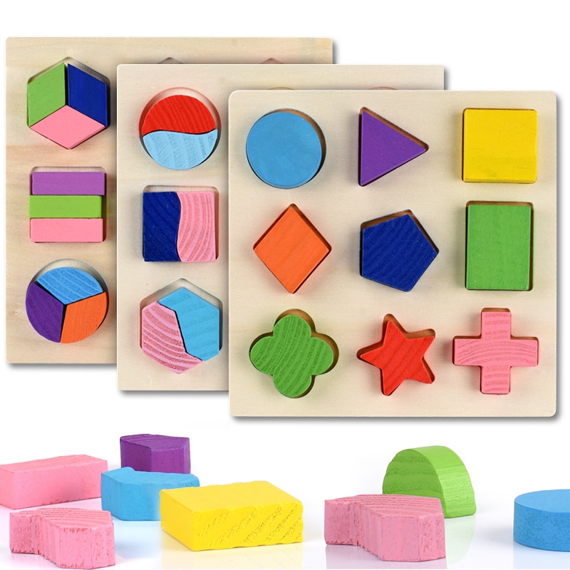 Wooden Geometric Shapes Montessori Puzzle Sorting Math Bricks Preschool Learning Educational Game Baby Toddler Toys for