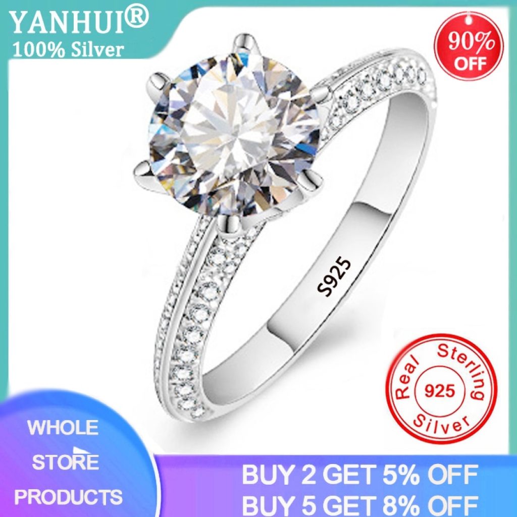 YANHUI Luxury 2 0ct Lab Diamond Wedding Engagement Rings for Bride 100 Real 925 Sterling Silver