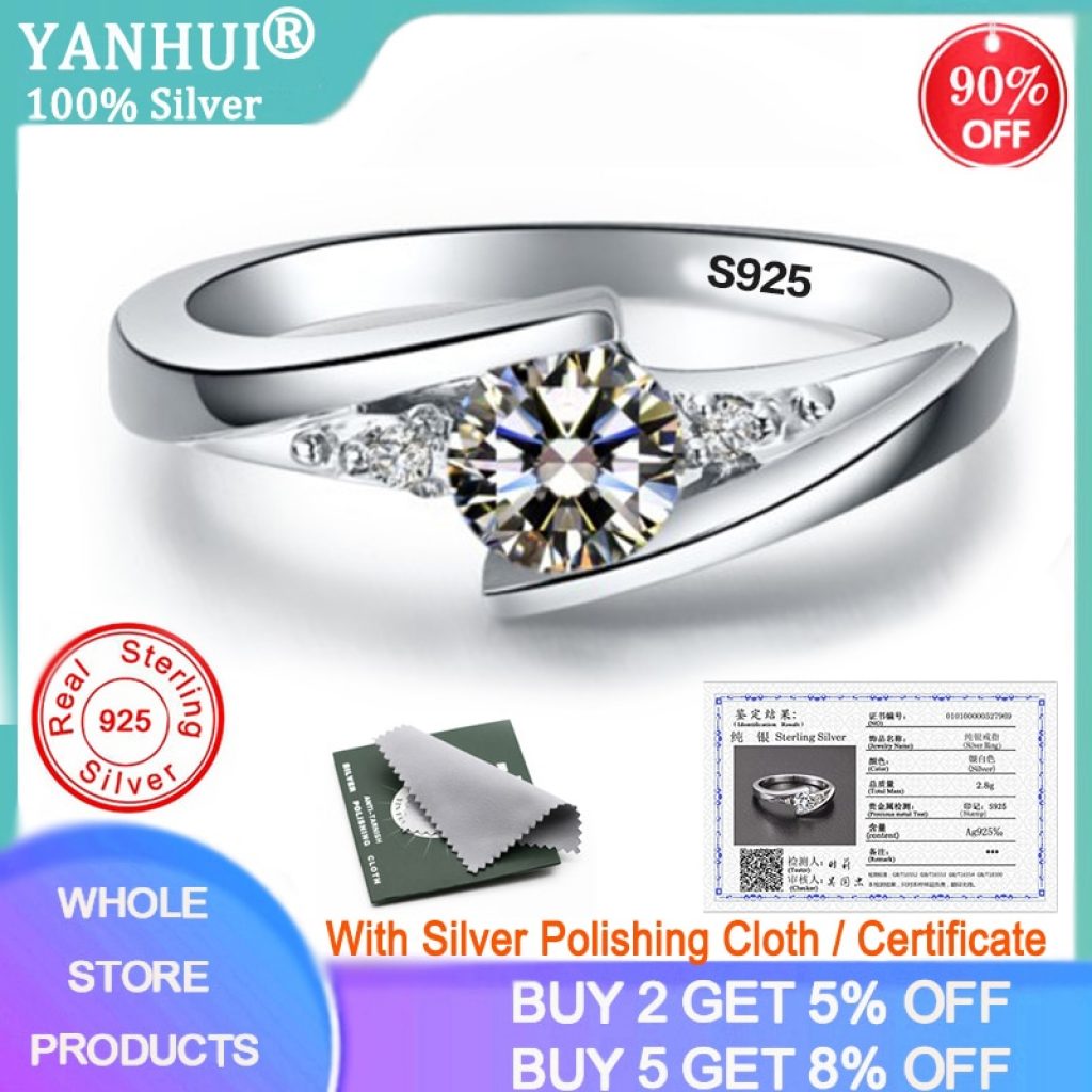 YANHUI With Certificate 0 75ct Lab Diamond Rings For Women Party Elegant Bridal Jewelry 925 Silver