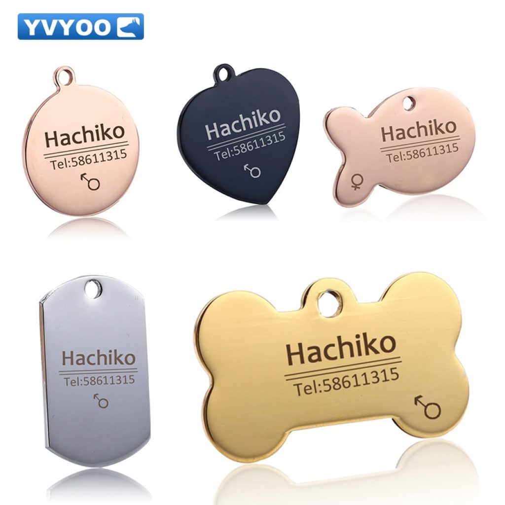 YVYOO Free engraving Pet Dog cat collar accessories Decoration Pet ID Dog Tags Collars stainless steel