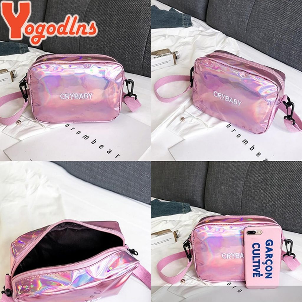 Yogodlns 2020 Holographic Laser Backpack Embroidered Crybaby Letter Hologram Backpack set School Bag shoulder bag penbag 2
