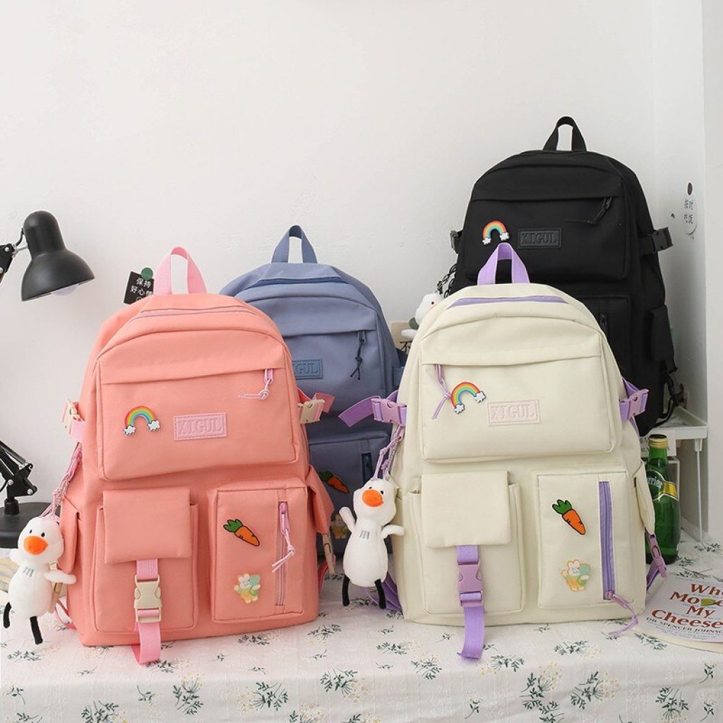 4 pcs sets canvas Schoolbags For Teenage Girls Women Backpack Canvas kids Primary School Bag College 4