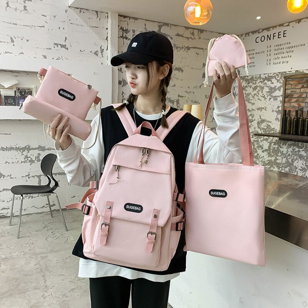 5 Piece Set Casual Backpacks New School Bags For Teenage Girls Women Backpack Canvas Travel Bookbags 2
