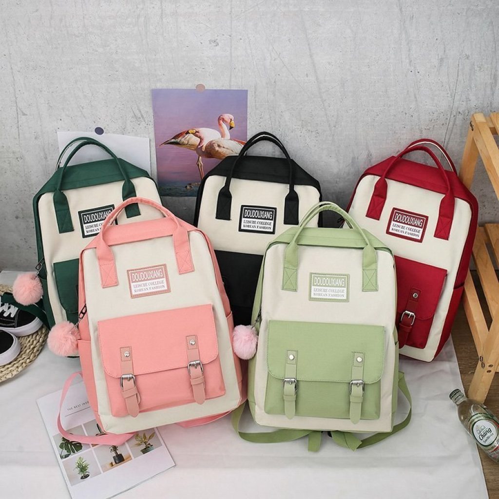 5 pcs sets Backpacks Canvas School Bags For Teenager Girl Women Backpack Harajuku Style Shoulder Bags 1