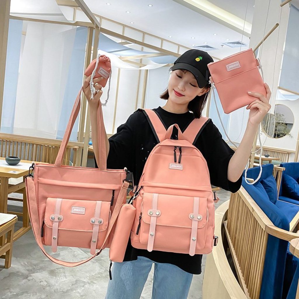 5 pcs sets canvas Schoolbags For Teenage Girls Women Backpacks Laptop keychain School Bags Travel Bagpack 1