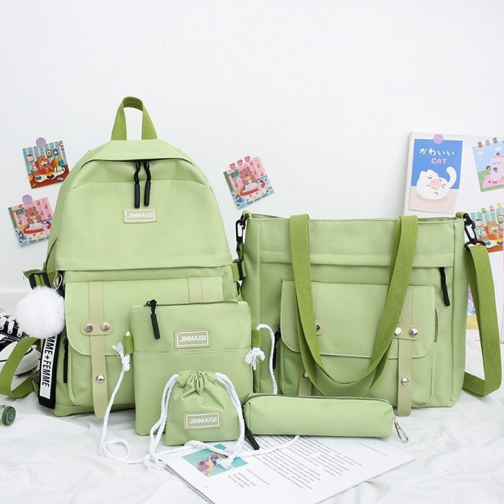 5 pcs sets canvas Schoolbags For Teenage Girls Women Backpacks Laptop keychain School Bags Travel Bagpack