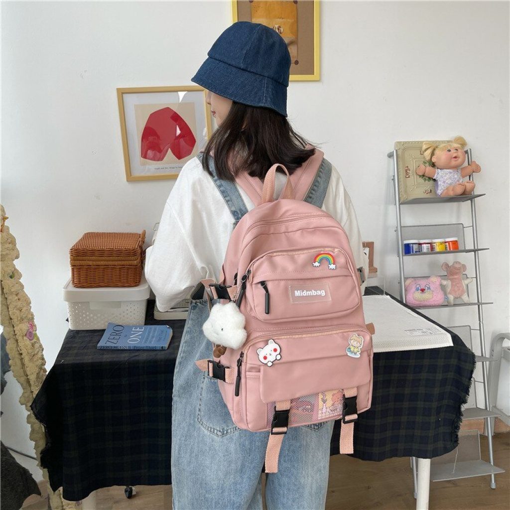 Cute Badge Pin Women Backpack Harajuku Fashion Female School Bag Large Capacity Light Travel Knapsack 1