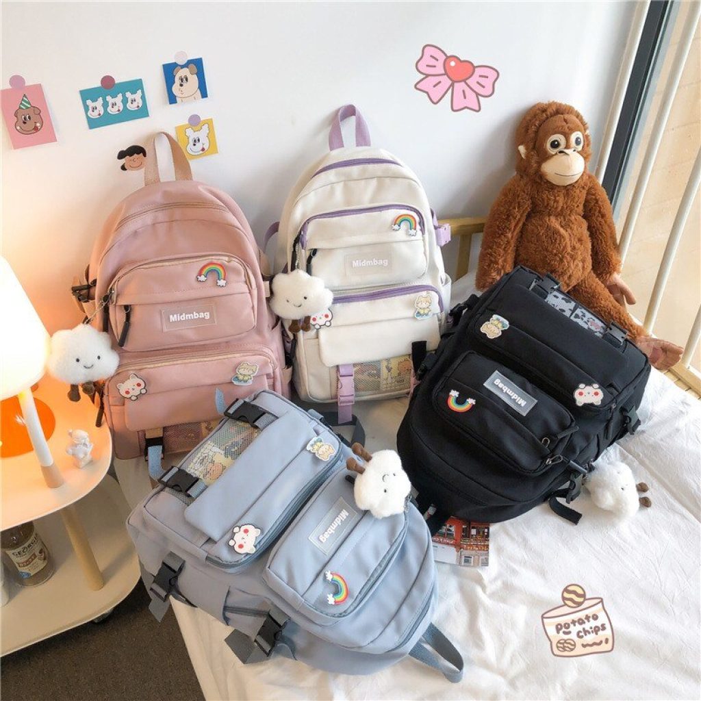 Cute Badge Pin Women Backpack Harajuku Fashion Female School Bag Large Capacity Light Travel Knapsack 2