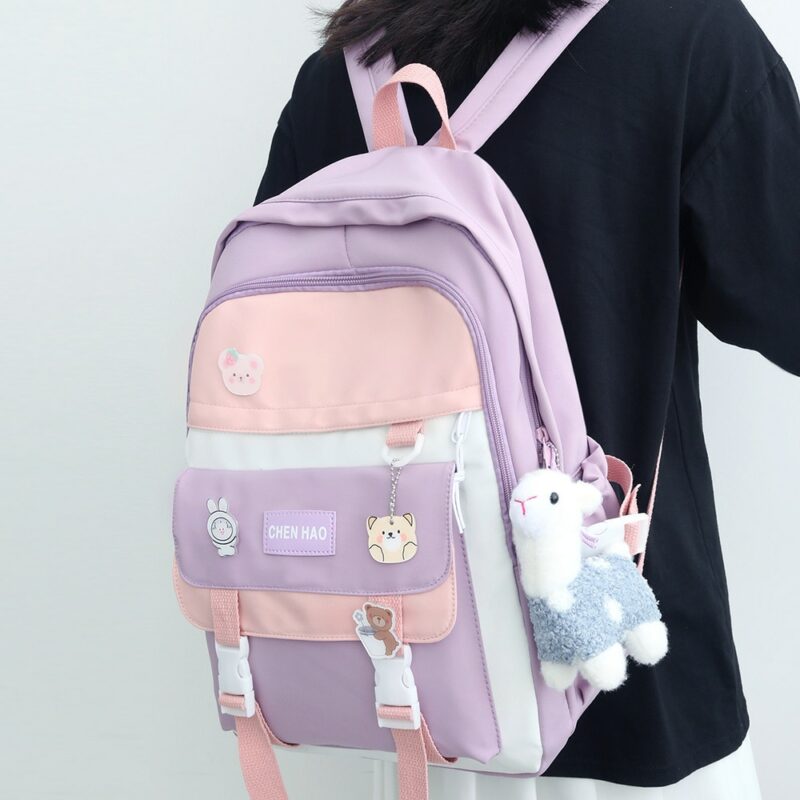 Girl Cute Laptop Backpack Women Badge Bag Fashion Kawaii Ladies Harajuku Travel School Bag College Student