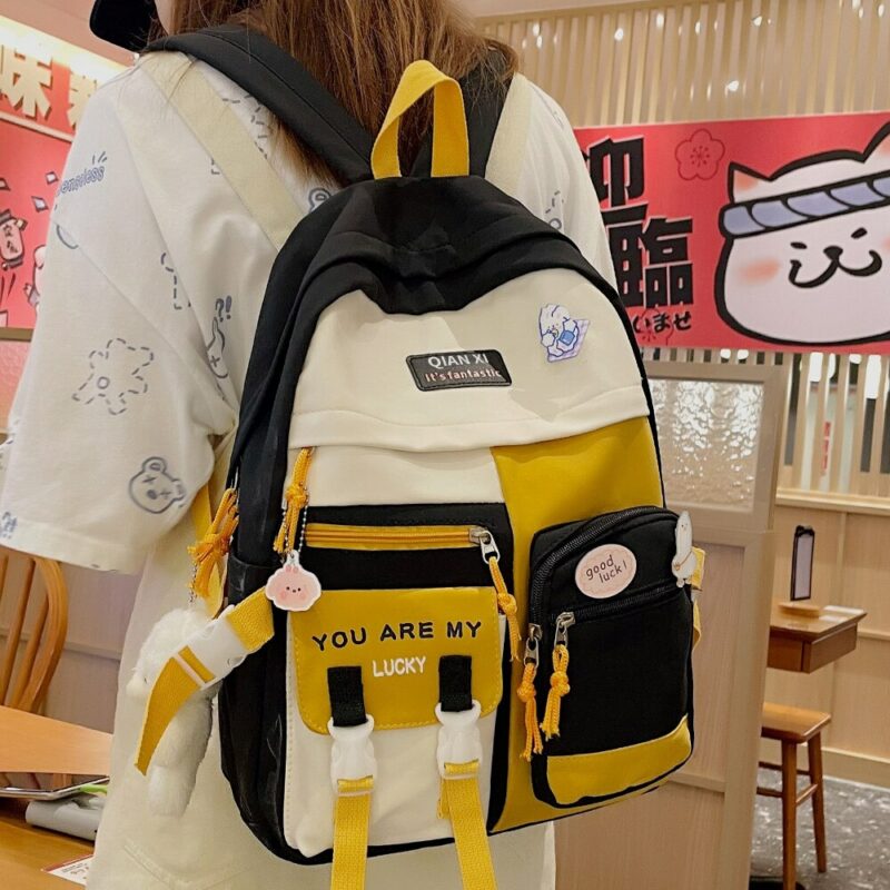 Girl Harajuku Kawaii Backpack Women Waterproof Cute School Bag Pin Badge Lady Nylon Backpack Student Book 1