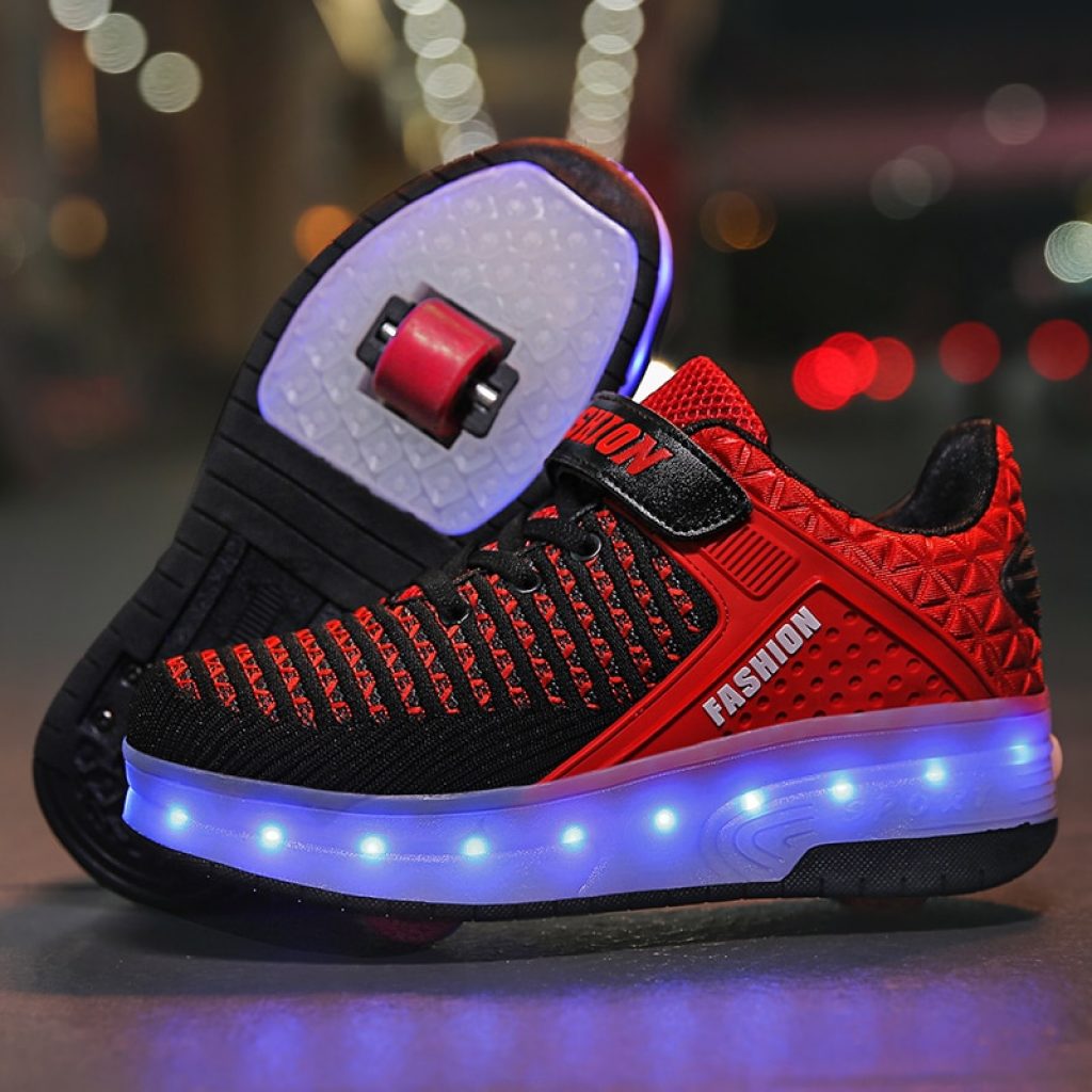 2019 New 29 40 USB Charging Children Sneakers With 2 Wheels Girls Boys Led Shoes Kids 1