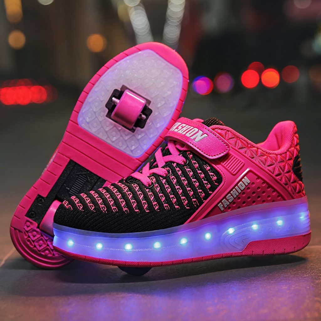 2019 New 29 40 USB Charging Children Sneakers With 2 Wheels Girls Boys Led Shoes Kids