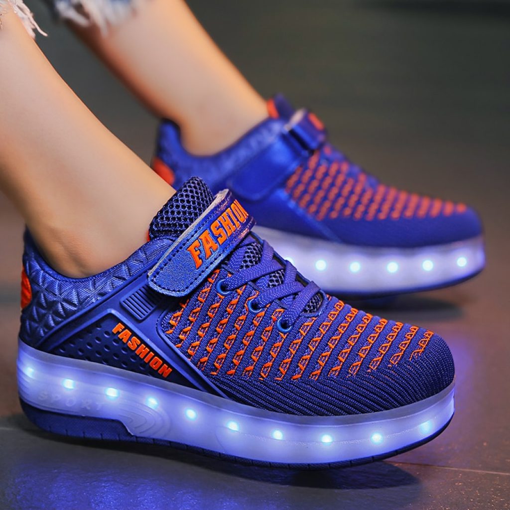 2019 New 29 40 USB Charging Children Sneakers With 2 Wheels Girls Boys Led Shoes Kids 2