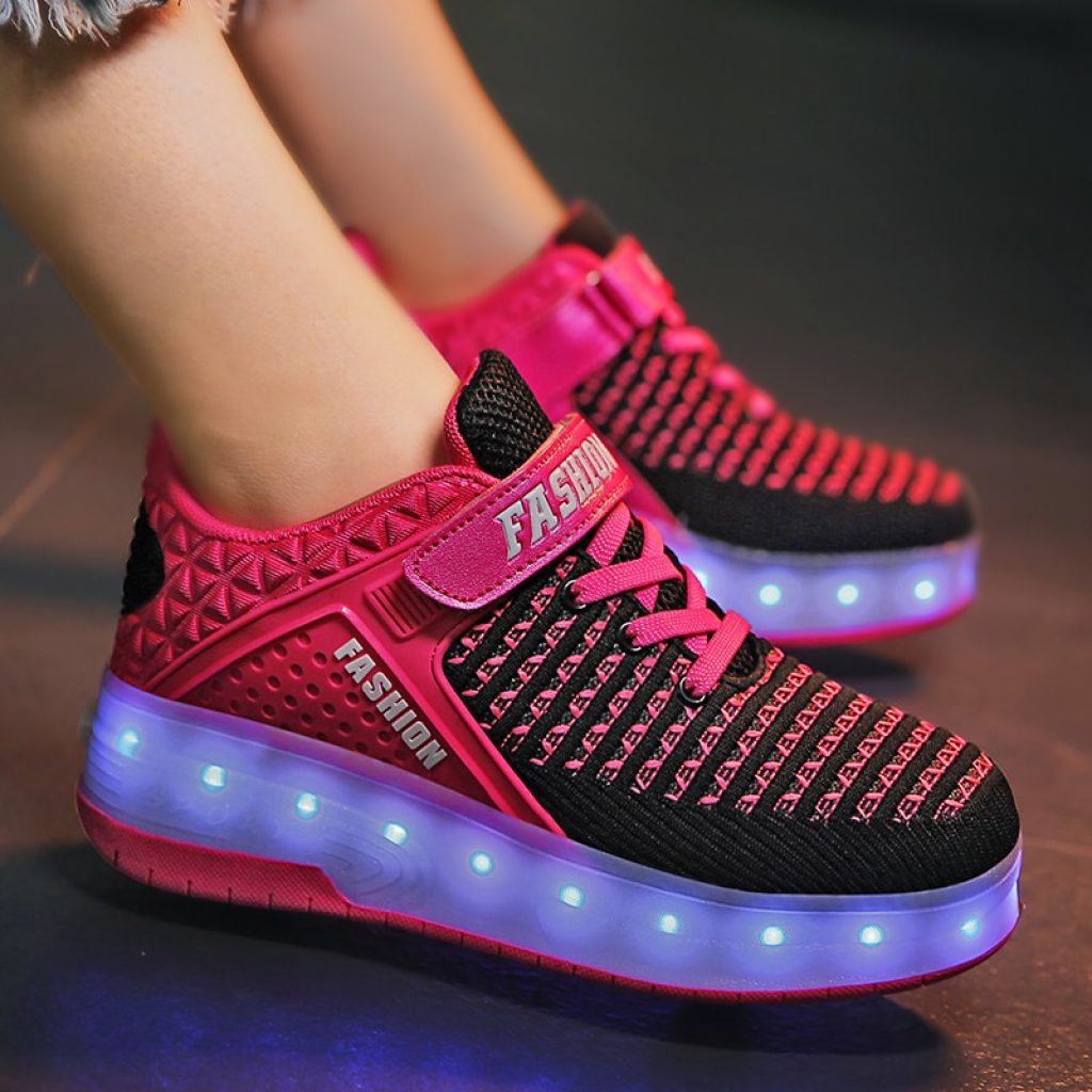 2019 New 29 40 USB Charging Children Sneakers With 2 Wheels Girls Boys Led Shoes Kids 4
