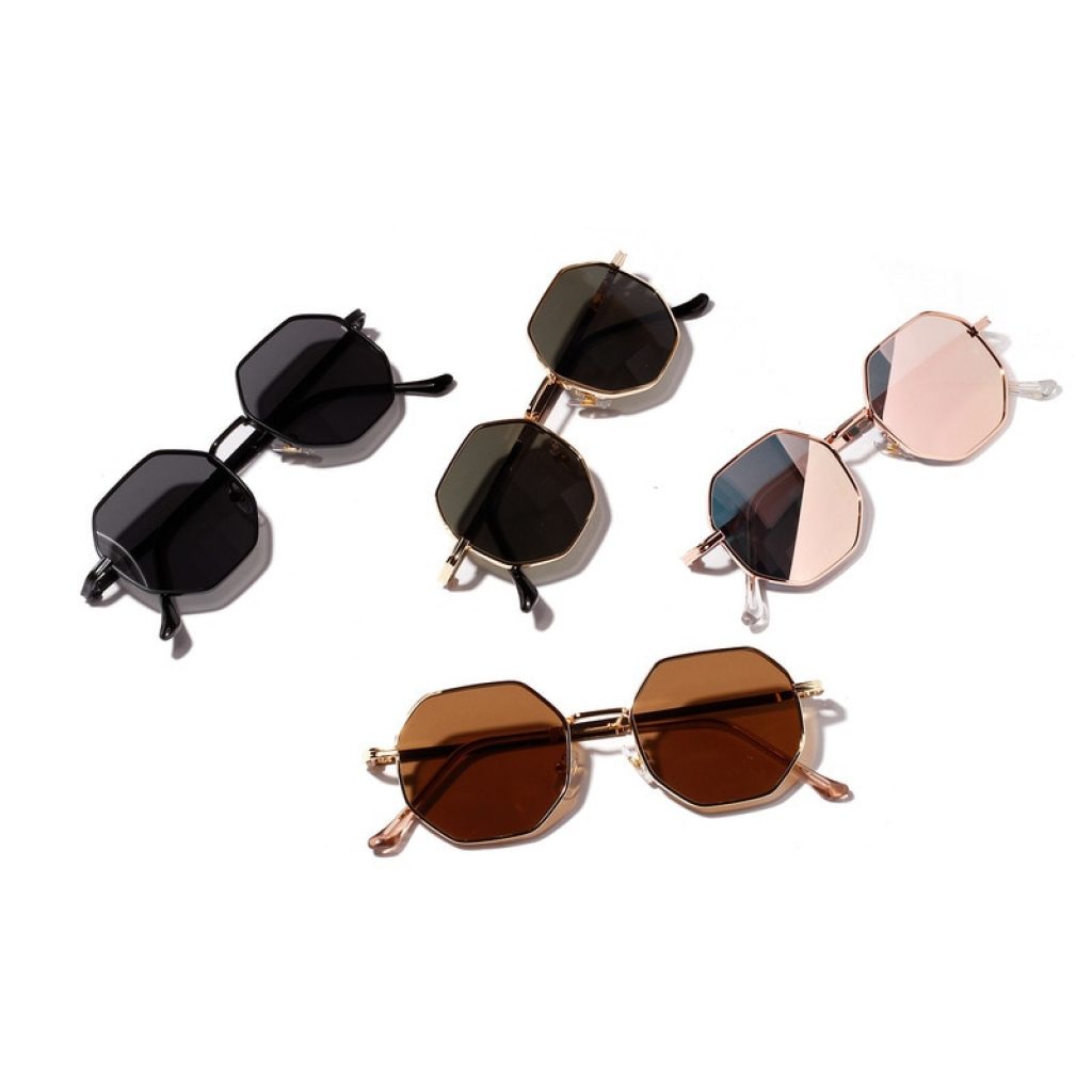 2019 Retro polygon sunglasses Men Women Luxury pink Lens Round Sunglasses Vintage Small frame Mirror color 3
