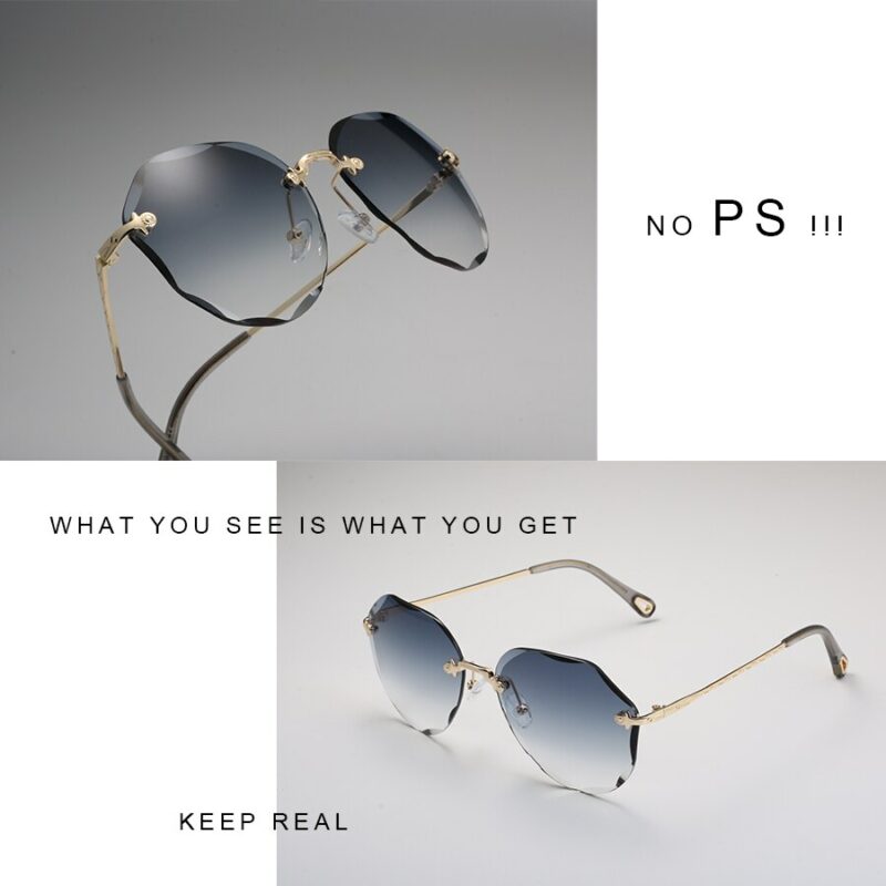 AEVOGUE Sunglasses For Women ladies Rimless Diamond cutting Lens Brand Designer Ocean Shades Vintage Sun Glasses 1