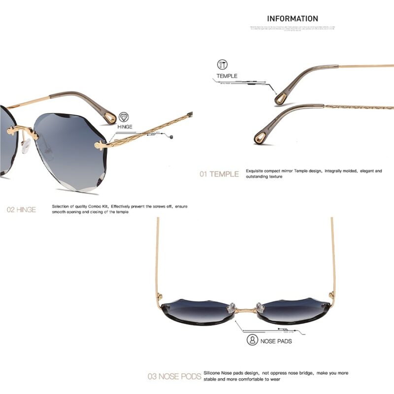 AEVOGUE Sunglasses For Women ladies Rimless Diamond cutting Lens Brand Designer Ocean Shades Vintage Sun Glasses 4