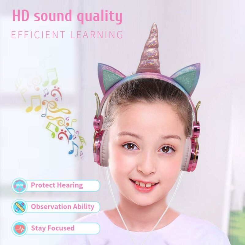 Cute Unicorn Wired Headphone With Microphone Girls Daugther Music Stereo Earphone Computer Mobile Phone Gamer Headset 2