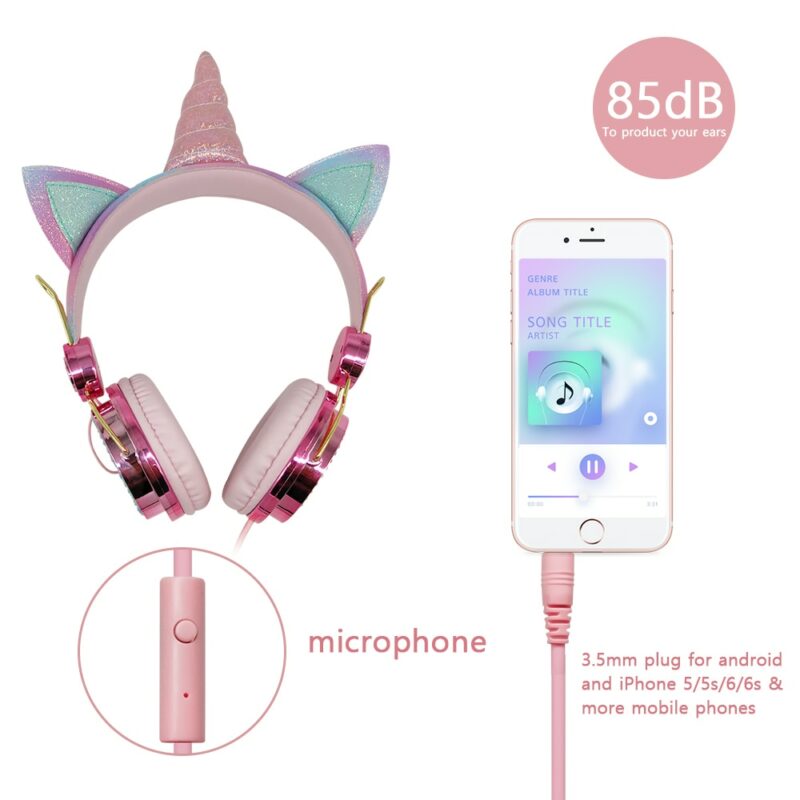Cute Unicorn Wired Headphone With Microphone Girls Daugther Music Stereo Earphone Computer Mobile Phone Gamer Headset 3