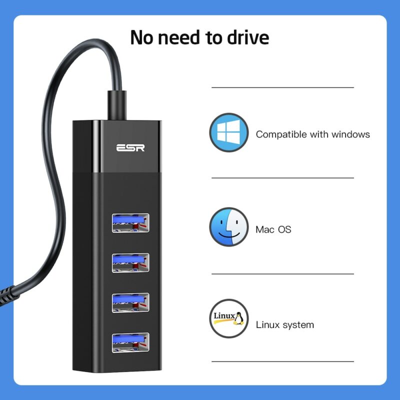 ESR USB HUB Adapter USB 3 0 Dock Fast Transfer Splitter 3 4 Ports 4 In 1