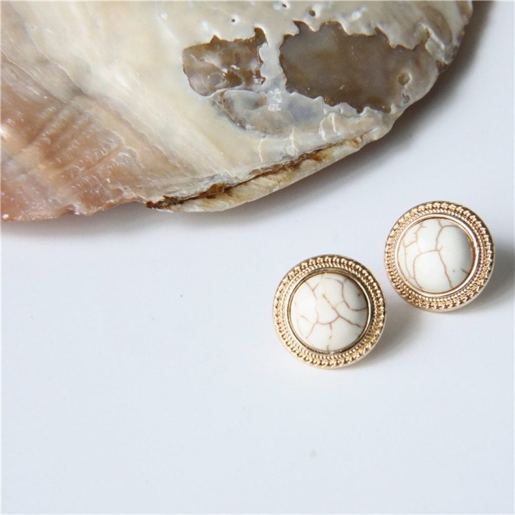 MENGJIQIAO 2019 Japan New Vintage Round Marble Opal Stone Big Stud Earrings For Women Fashion Temperament 3