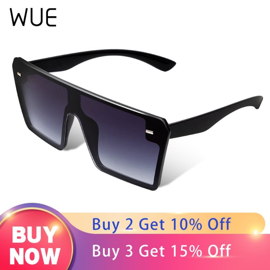WUE Flat Top Oversize Square Sunglasses Women Fashion Retro Gradient Sun Glasses 2020 Men Blue Big 1