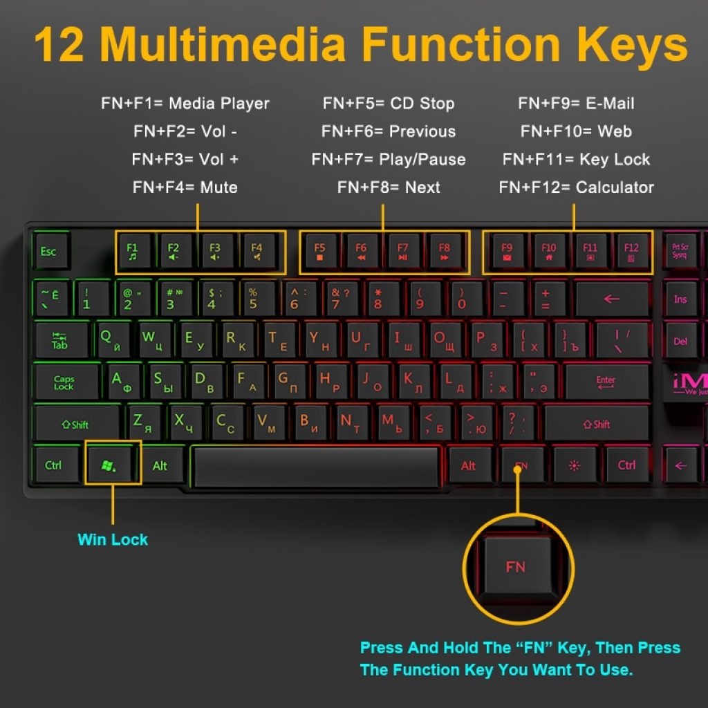 Wired Gaming Keyboard Mechanical Feeling Backlit Keyboards USB 104 Keycaps Russian Keyboard Waterproof Computer Game Keyboards 1