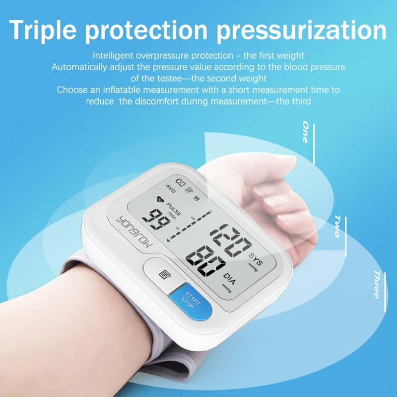 Yongrow Tonometer Automatic Wrist Digital Blood Pressure Monitor Digital lcd Sphgmomanometer Heart Rate Pulse Meter BP 3