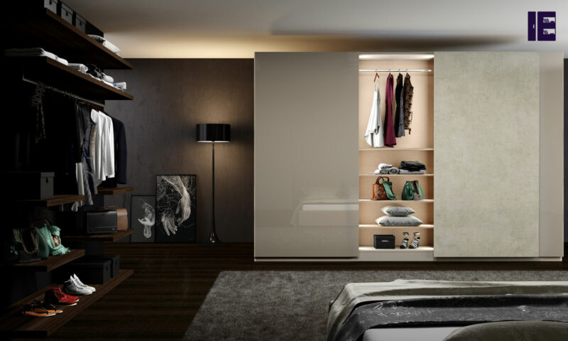 Fitted Sliding Wardrobe with frameless Top hung Doors in Combination of Clear Ares and Ivory 42df6e15