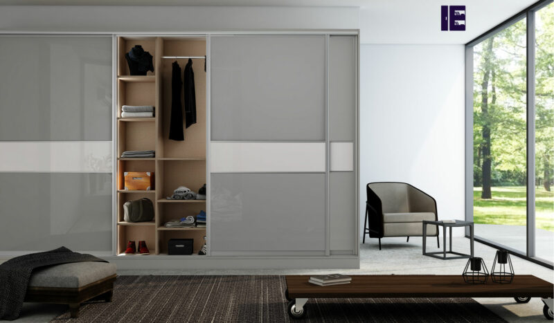 Sliding Framed Fitted Wardrobe in Combination of Grey Gloss and Snow white finish3 f04ca69d