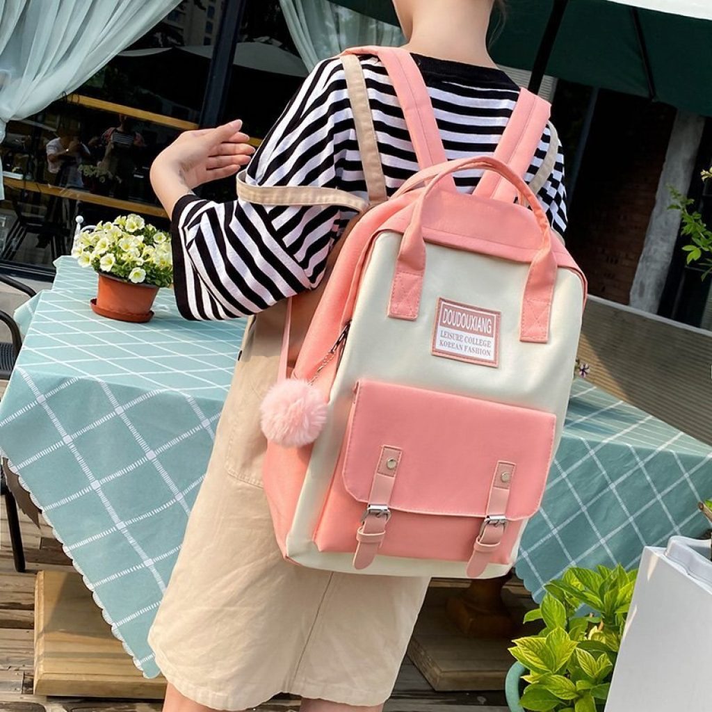 5 pcs sets Backpacks Canvas School Bags For Teenager Girl Women Backpack Harajuku Style Shoulder Bags 1