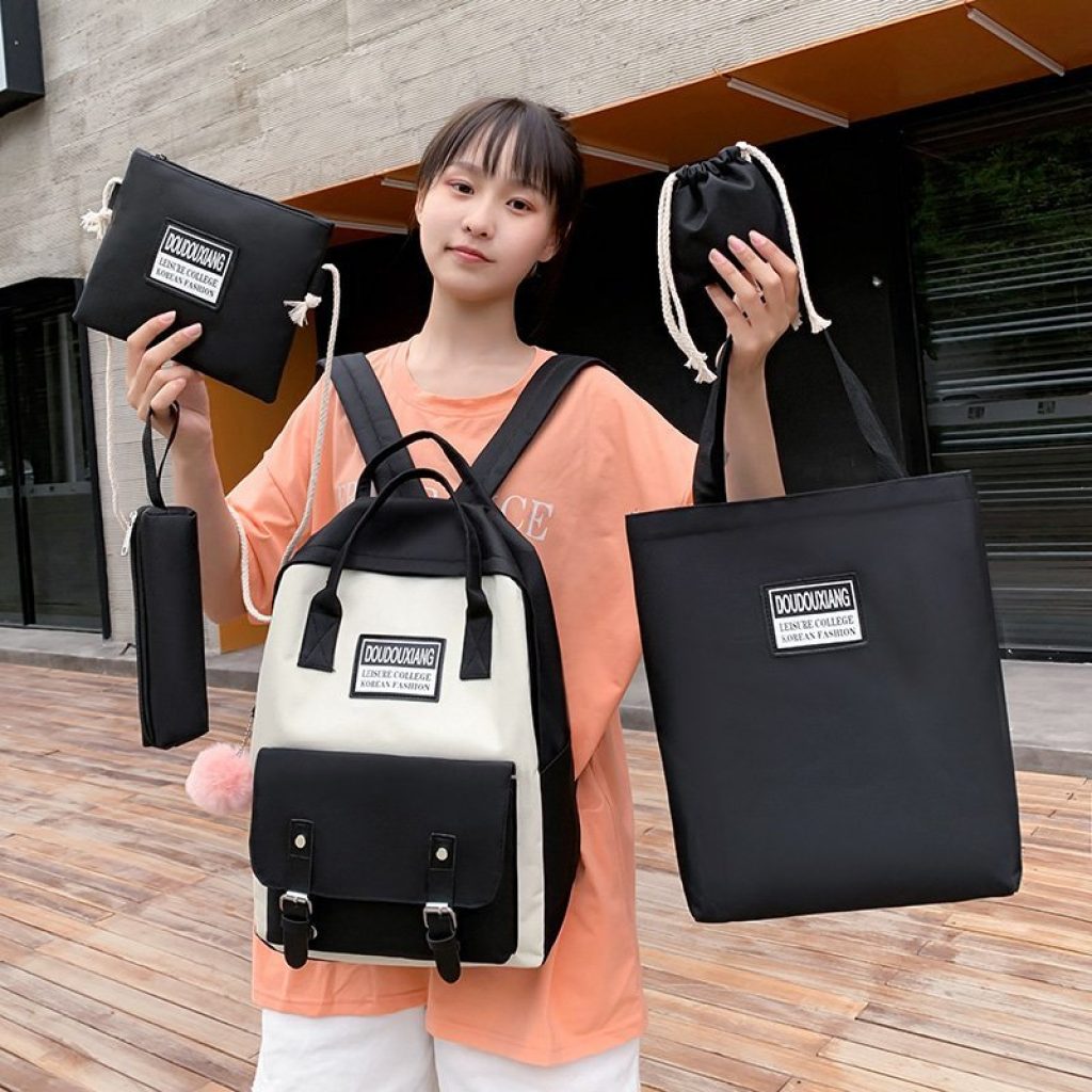 5 pcs sets Backpacks Canvas School Bags For Teenager Girl Women Backpack Harajuku Style Shoulder Bags