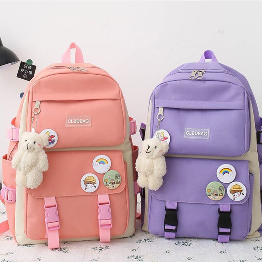 4PCS SET Women Laptop Backpack Harajuku Canvas School Bags for Teenage Girls Kawaii College Student Kids 3