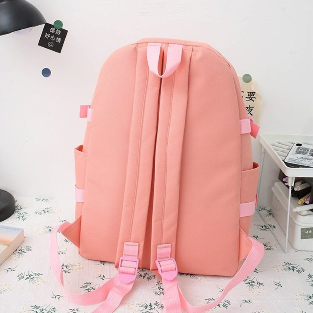 4PCS SET Women Laptop Backpack Harajuku Canvas School Bags for Teenage Girls Kawaii College Student Kids 4