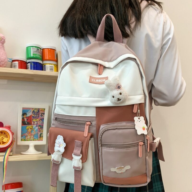 Kawaii Girl Harajuku Backpack Women Waterproof School Bag College Student Nylon Backpack Cute Book Female Bag 2