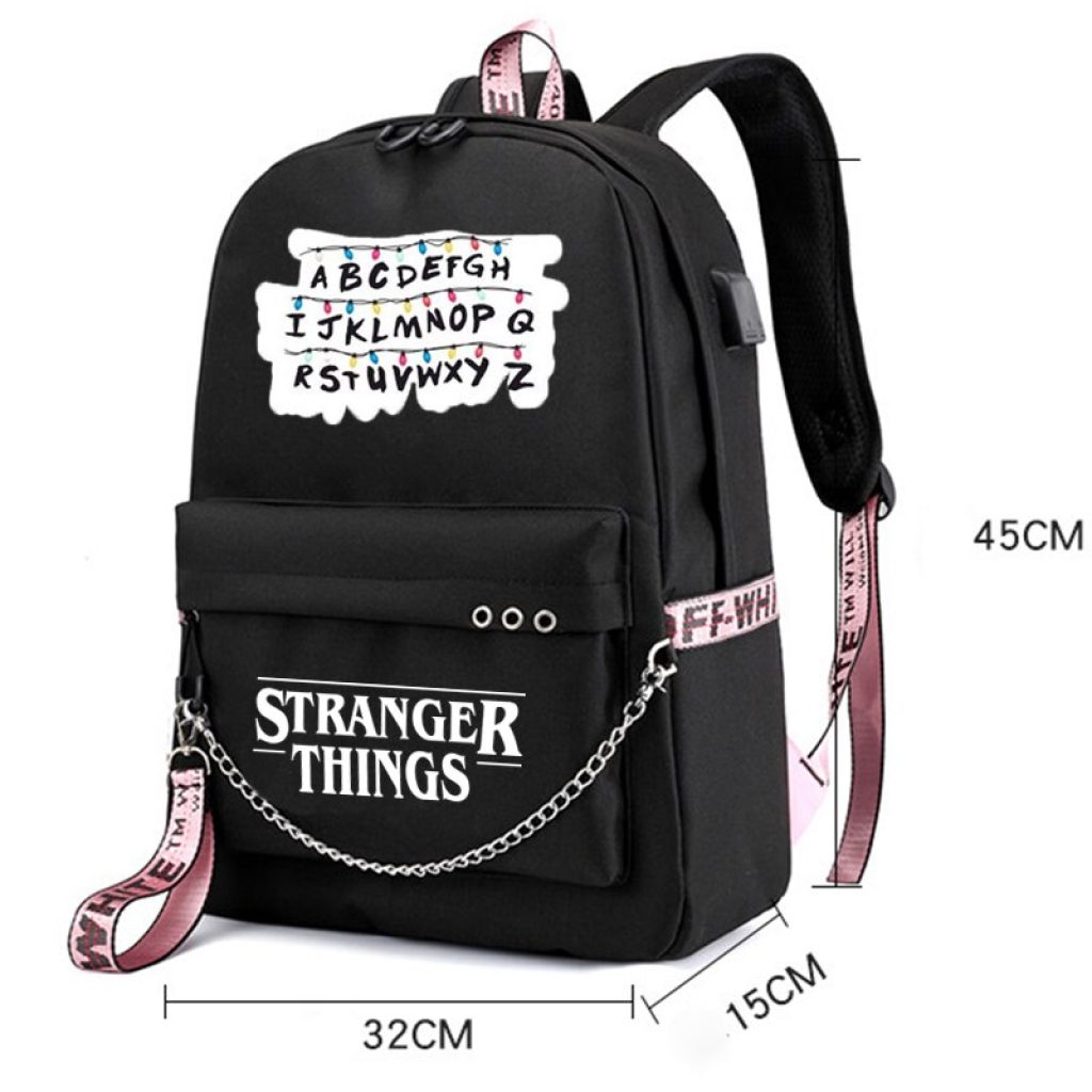 Stranger Things USB Backpack School Book Bags Fans Travel Bags Laptop Chain Backpack Headphone USB Port 1