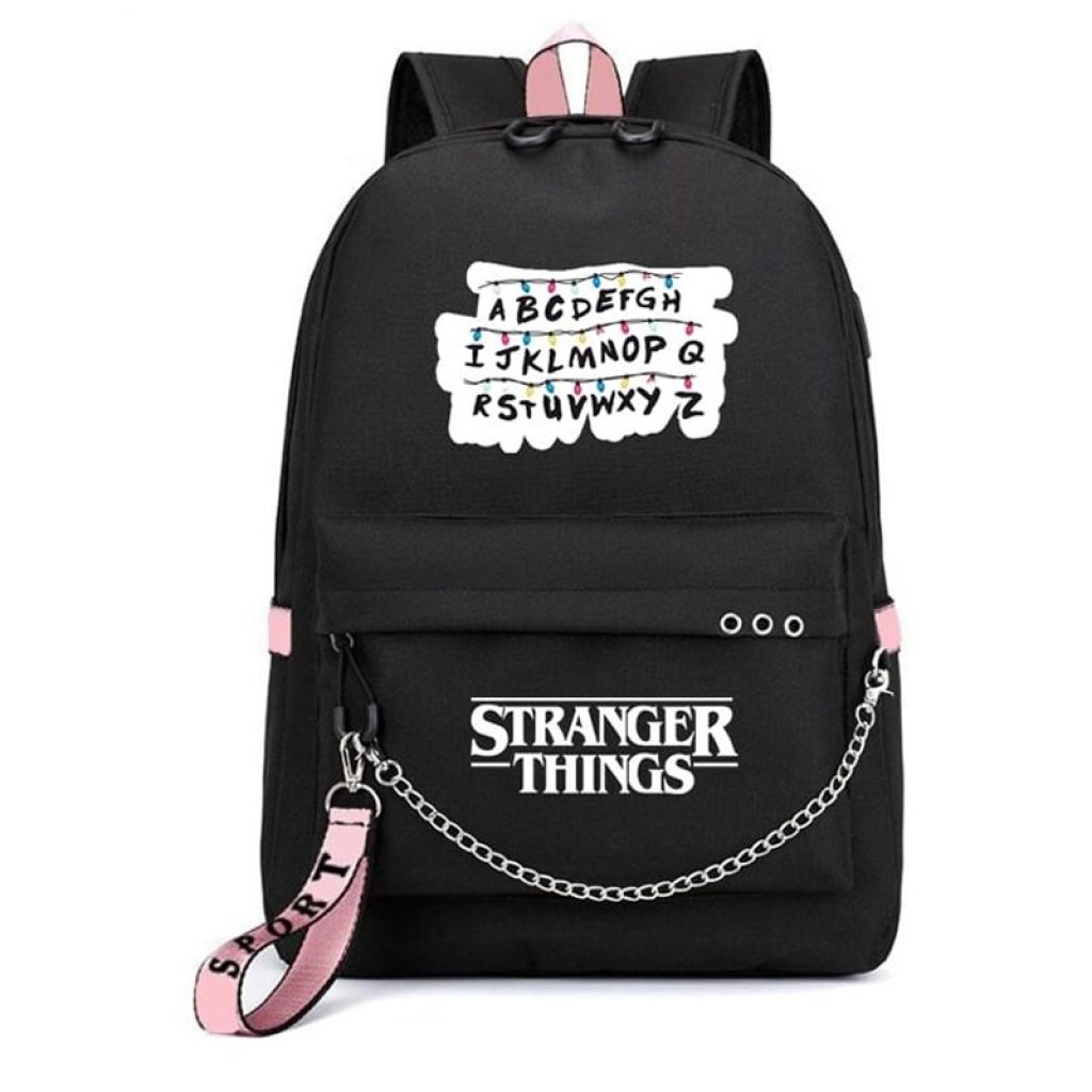 Stranger Things USB Backpack School Book Bags Fans Travel Bags Laptop Chain Backpack Headphone USB Port 3