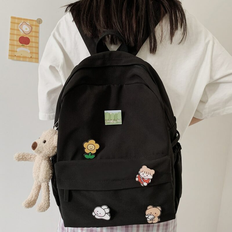 Women Nylon Cute Backpack Bear Female Student College School Bag Badge Girl Doll Backpack Kawaii Book 1