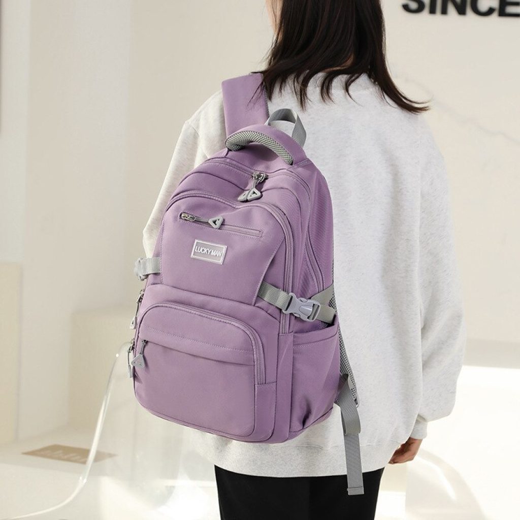 Women s Backpack Fashion Solid Color Backpack Teenage Girls School Shoulder Bag Waterproof Nylon Bagpack 1