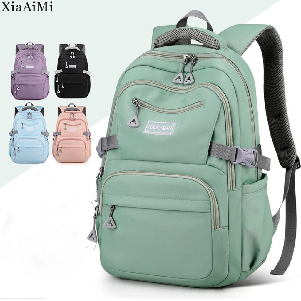 Women s Backpack Fashion Solid Color Backpack Teenage Girls School Shoulder Bag Waterproof Nylon Bagpack
