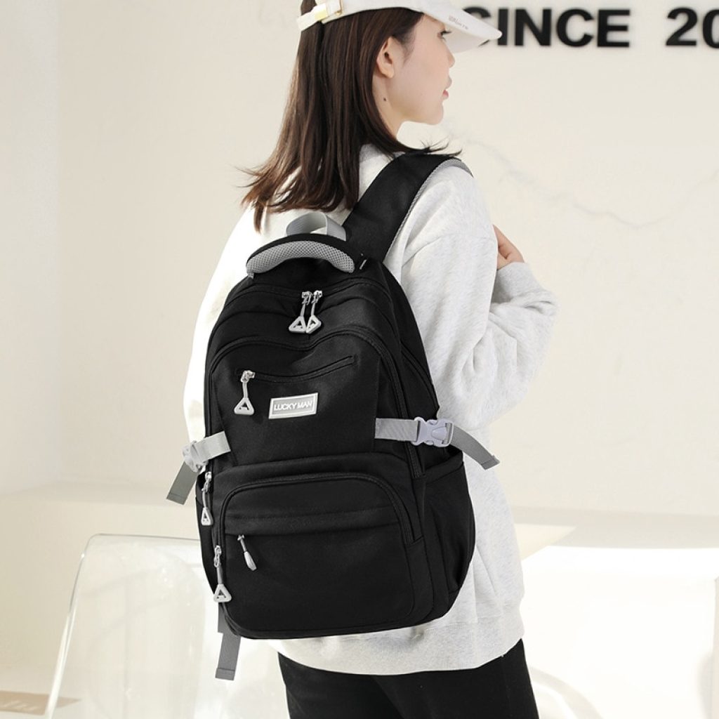 Women s Backpack Fashion Solid Color Backpack Teenage Girls School Shoulder Bag Waterproof Nylon Bagpack 2
