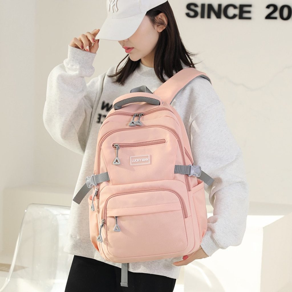 Women s Backpack Fashion Solid Color Backpack Teenage Girls School Shoulder Bag Waterproof Nylon Bagpack 3