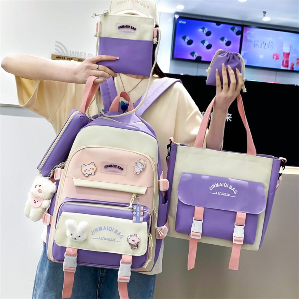 5 In 1 School Bag for Girls Multifunctional Student Book Bags Large Capacity Teen Girl Schoolbag 2