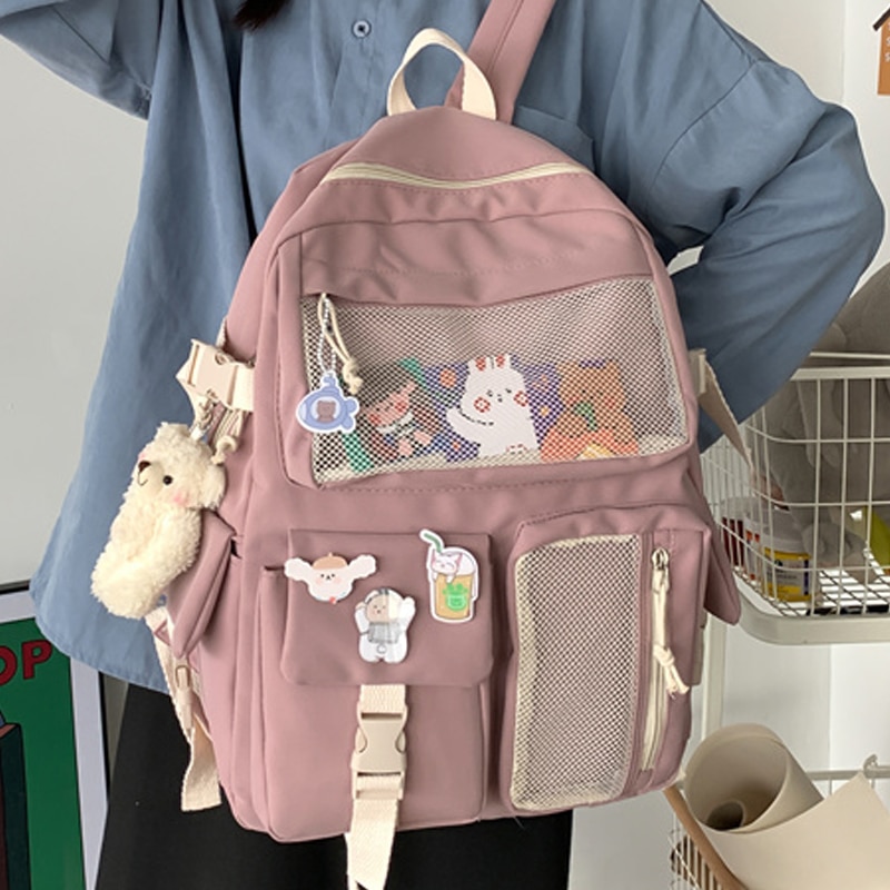 JOYPESSIE Kawaii Nylon Women Backpack Fashion Waterproof Rucksack for Teen Girls School Bag Cute Student Bookbag