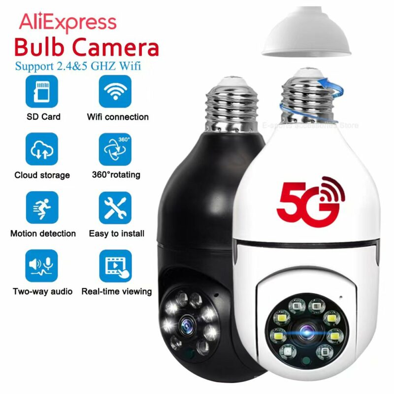 5G Wifi Cam ra de Surveillance int rieure ampoule E27 200W Vision nocturne couleur suivi automatique